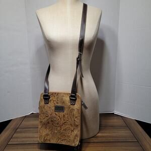 Relic Embossed Paisley Faux Leather Crossbody Brown Purse / Bag